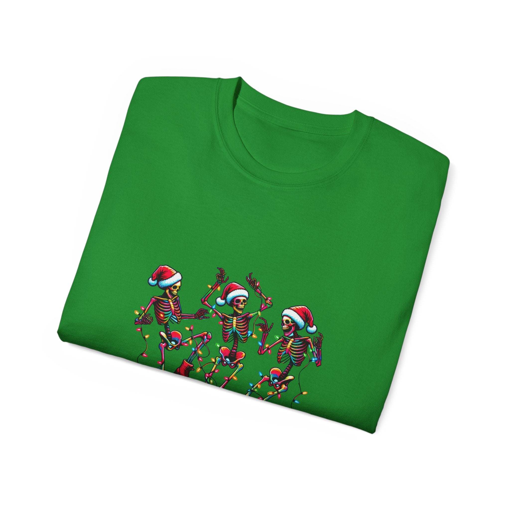 Christmas Dancing Skeletons Tee - Unisex Festive Holiday Shirt