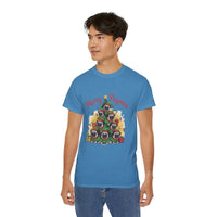 Black Merry Pugmas holiday t-shirt from Printify, featuring festive pug design for dog lovers.
