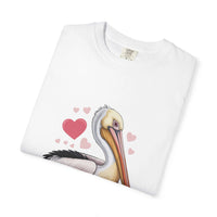 Valentine Pelican Hearts T-Shirt with pelican and heart design on soft cotton fabric