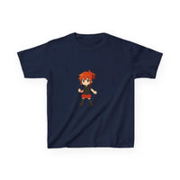 White 100% cotton kids t-shirt featuring an anime power girl design by Printify