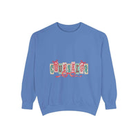 Garment-dyed True Navy sweatshirt with festive Christmas design, perfect for holiday gifting, by Printify