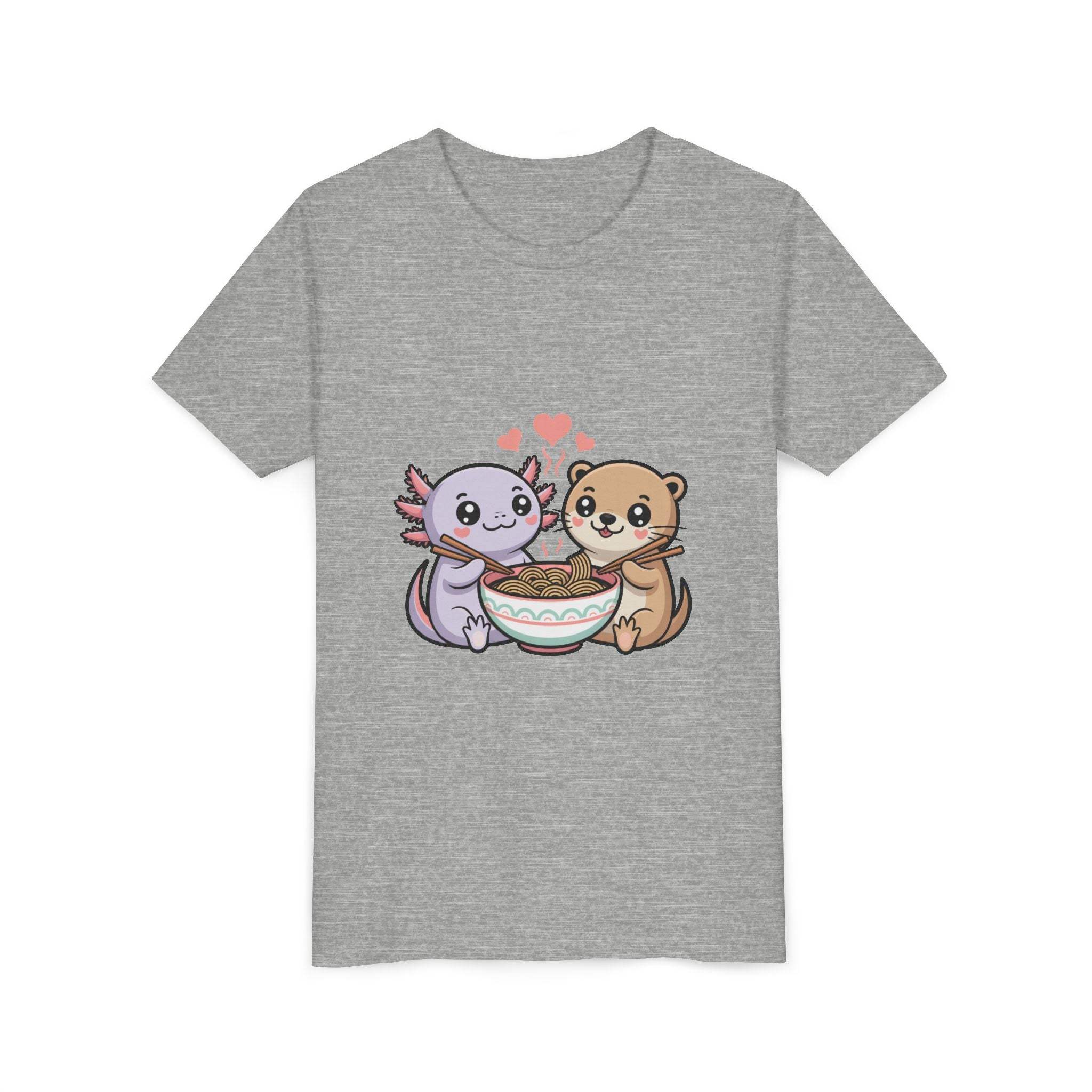Axolotl & Otter Ramen Youth Tee — Cute Kawaii Animal Kids Shirt