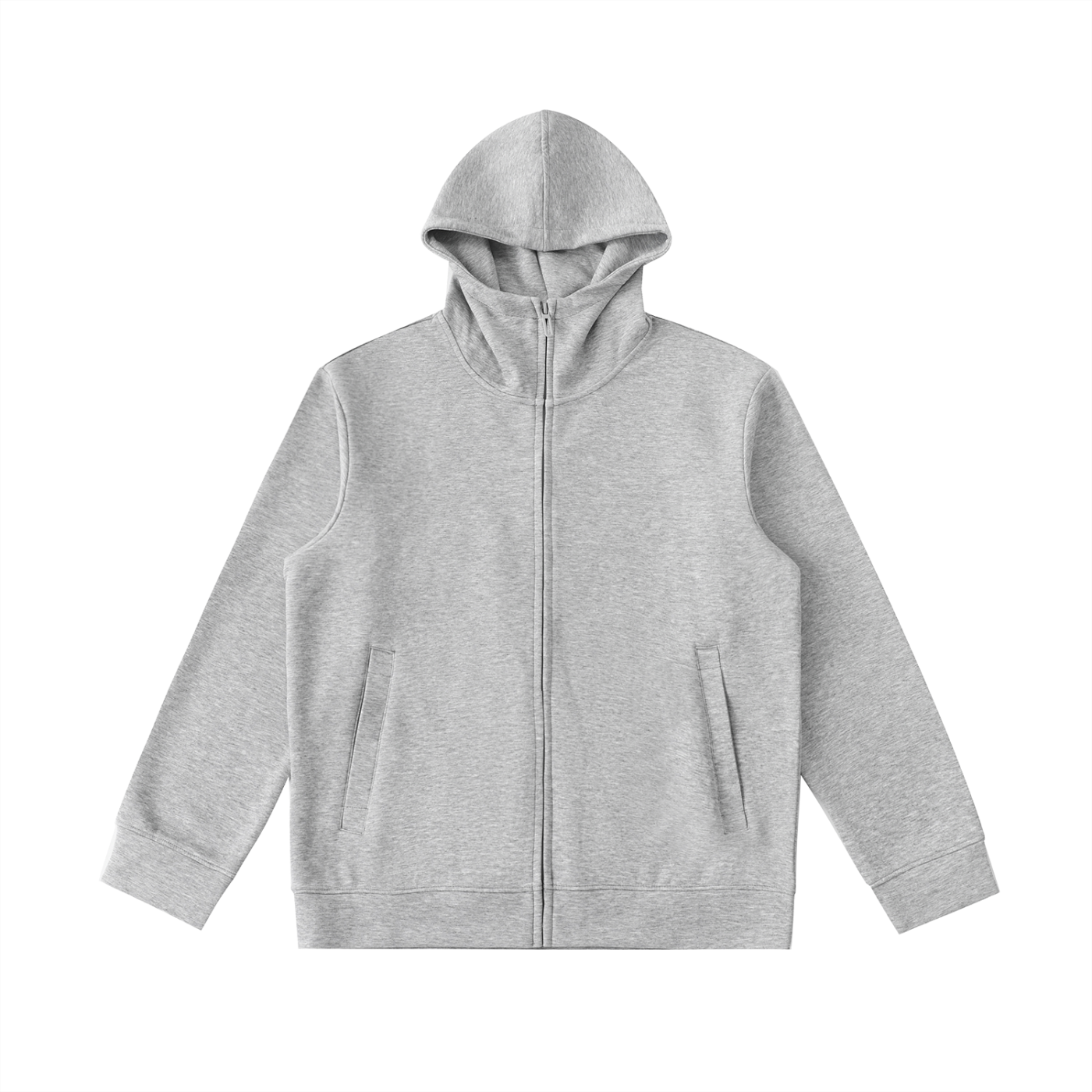 Unisex heavyweight high neck zip-up hoodie with cotton blend fabric and casual outdoor design