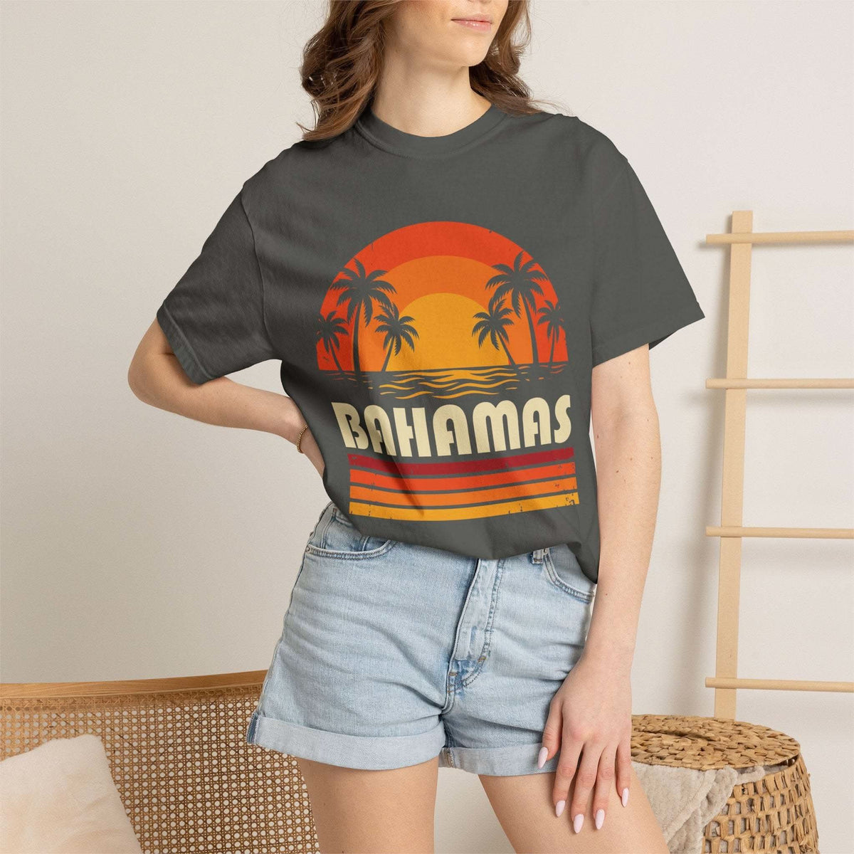 Bahamas Retro Sunset T-shirt | Palm Tree Beach Vacation Tee