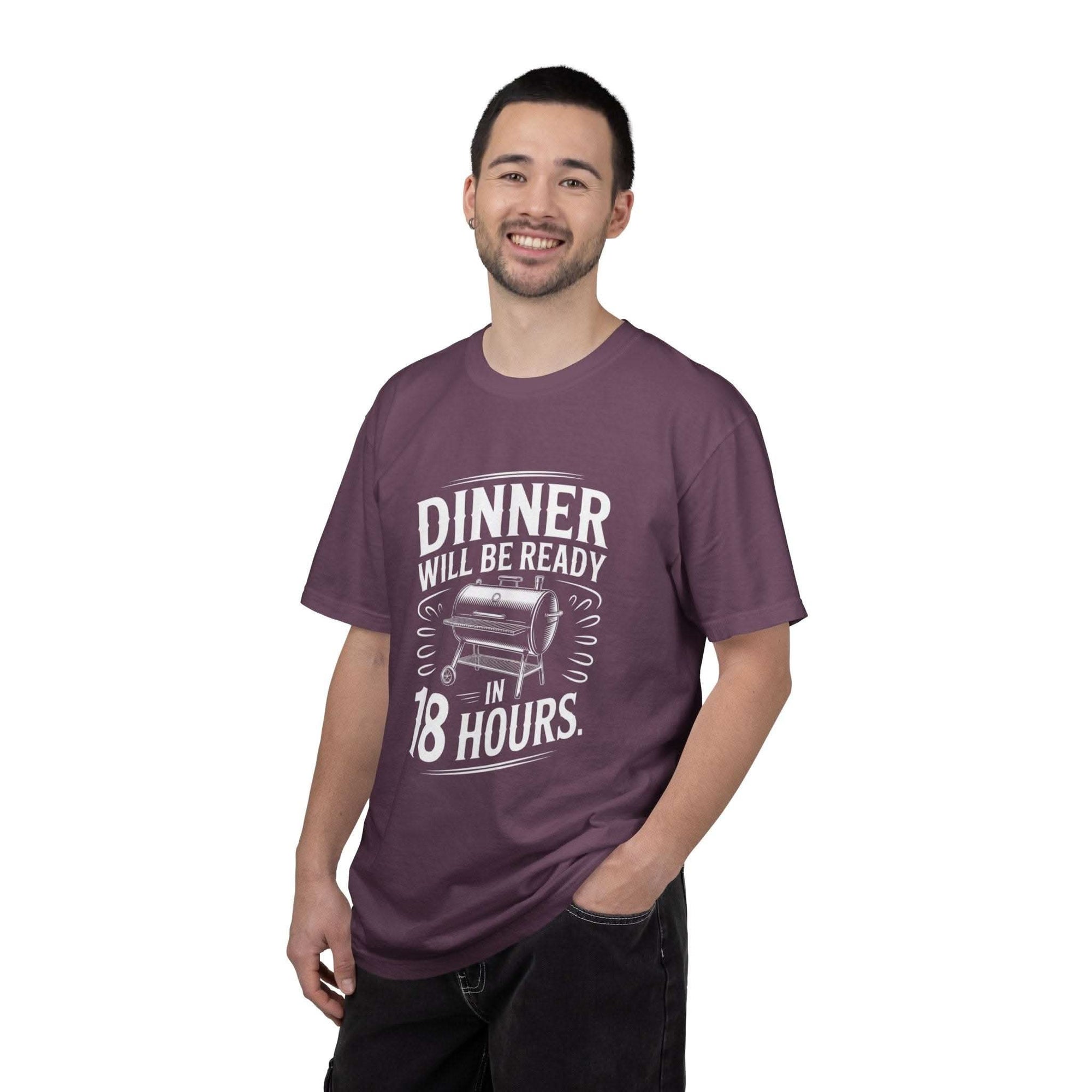 Dinner Will Be Ready in 18 Hours Meat Smoker T-Shirt with bold BBQ design and relaxed fit