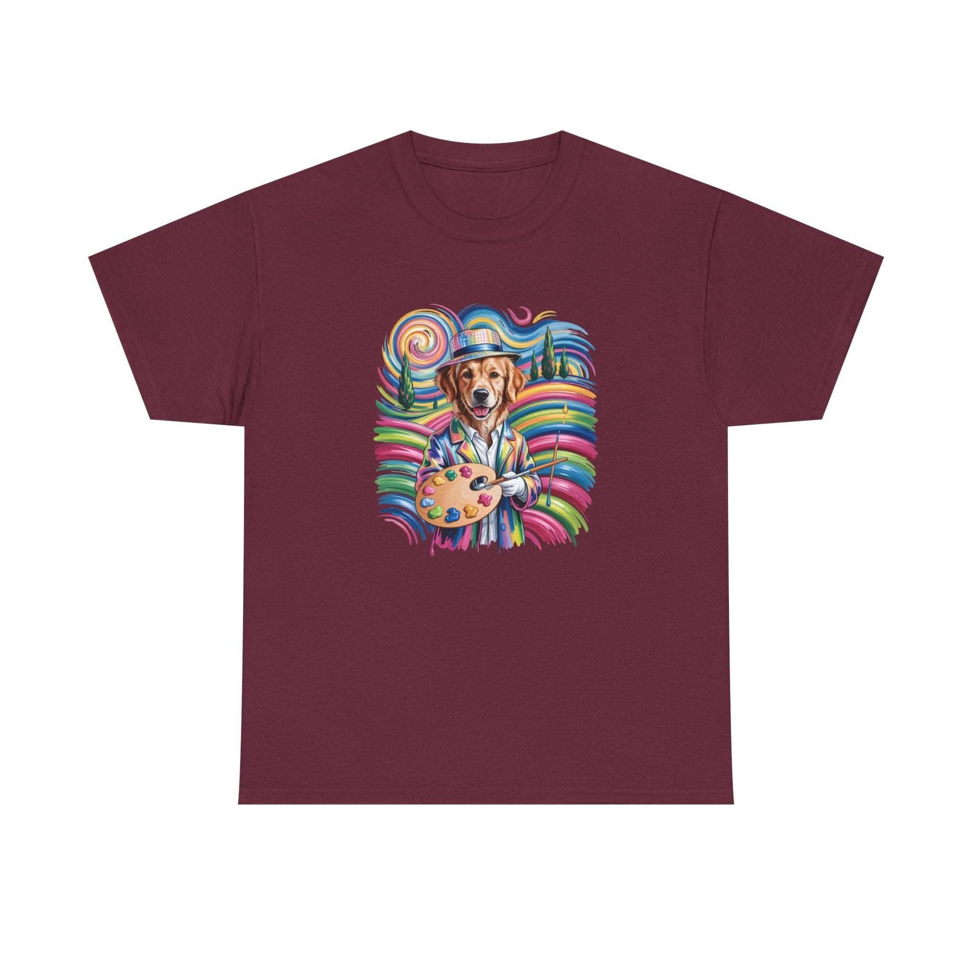 Colorful Artist Dog T-Shirt | Painter Palette, Rainbow Swirls
