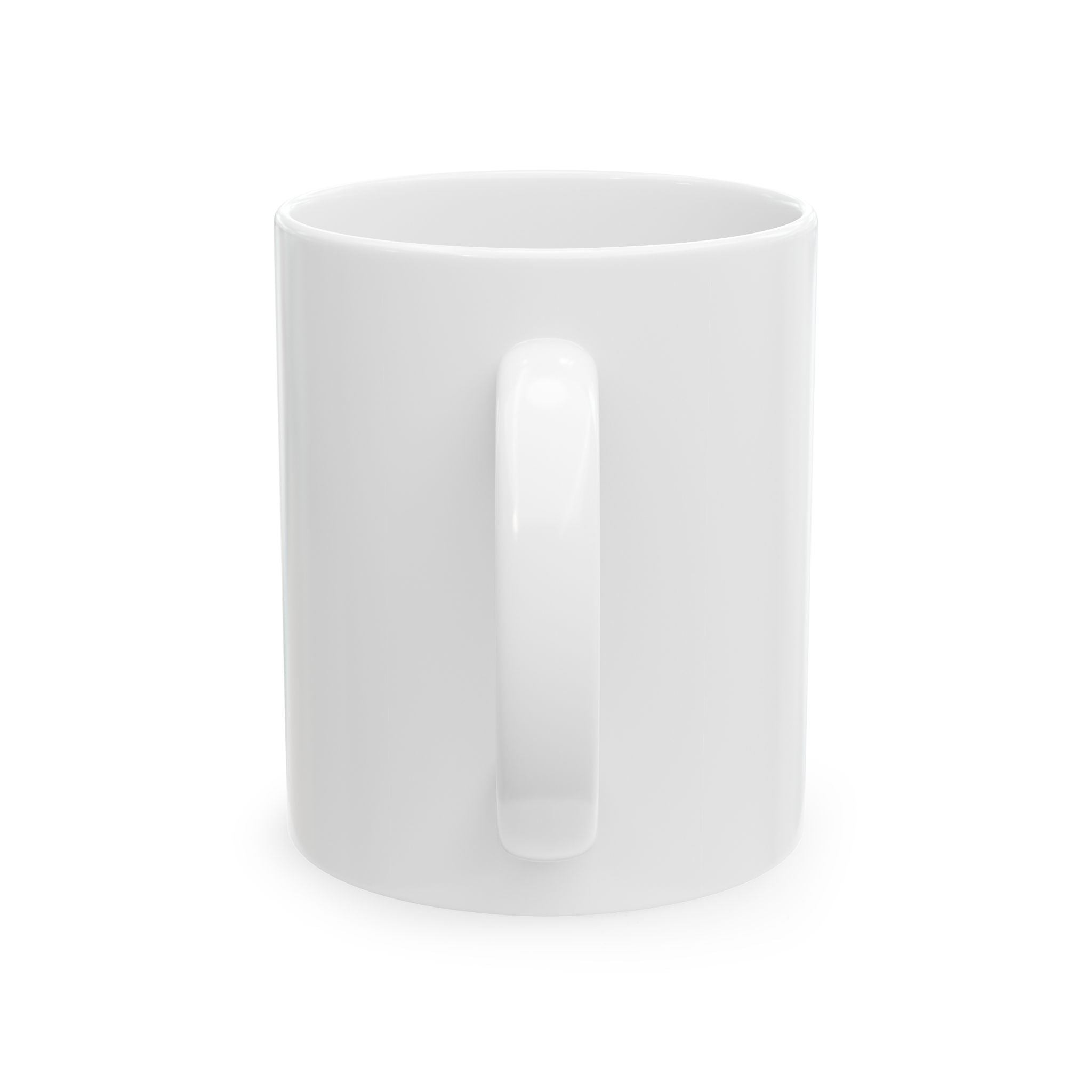 White ceramic mug featuring a festive reindeer design, available in 11oz and 15oz sizes by Printify