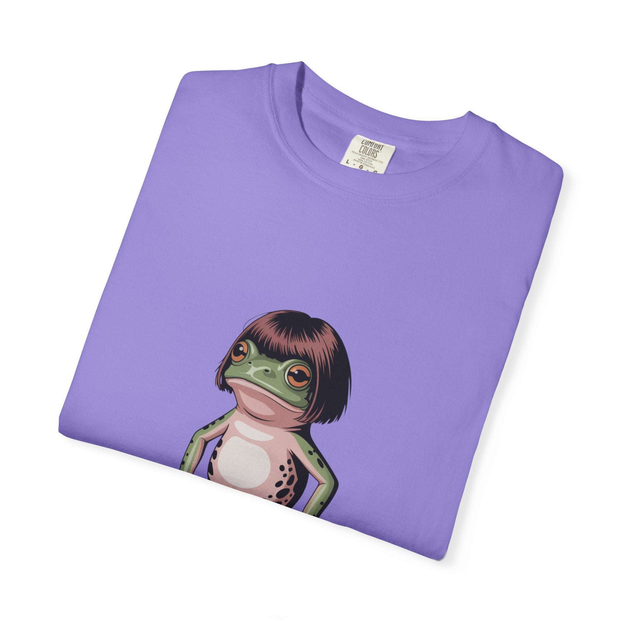 Frog with bob haircut meme graphic on vintage style relaxed t-shirt