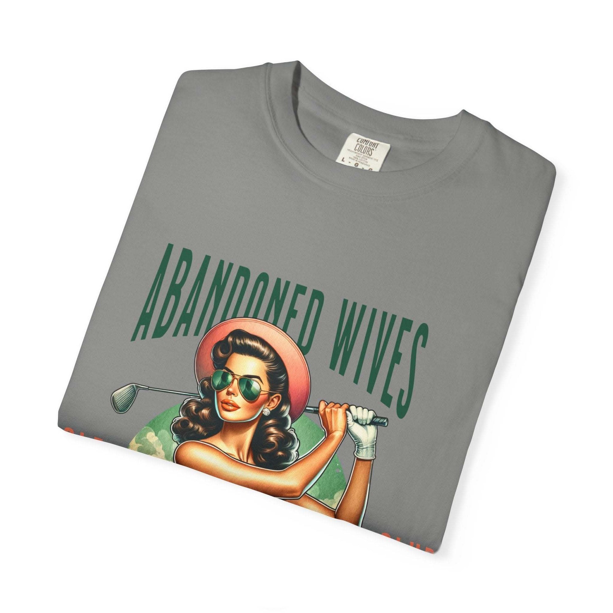 Vintage unisex t-shirt with Abandoned Wives Golf Club retro design on grey cotton fabric
