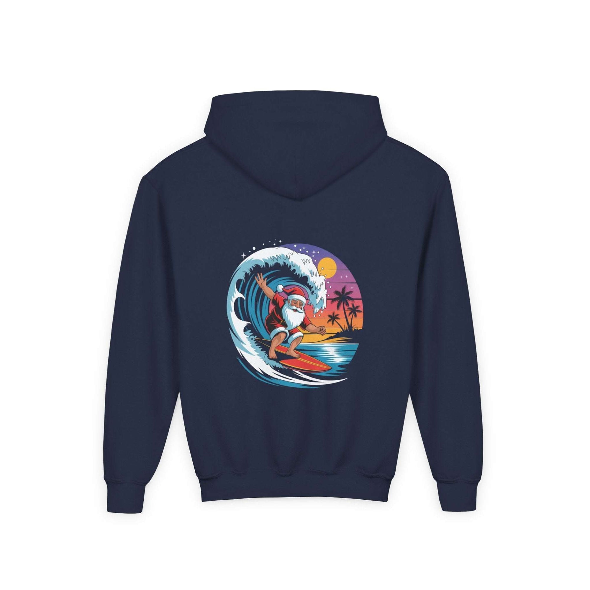 Navy Santa hoodie for kids from Printify, perfect for Christmas festivities.