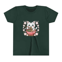 Kawaii cat eating ramen bowl on youth short sleeve tee