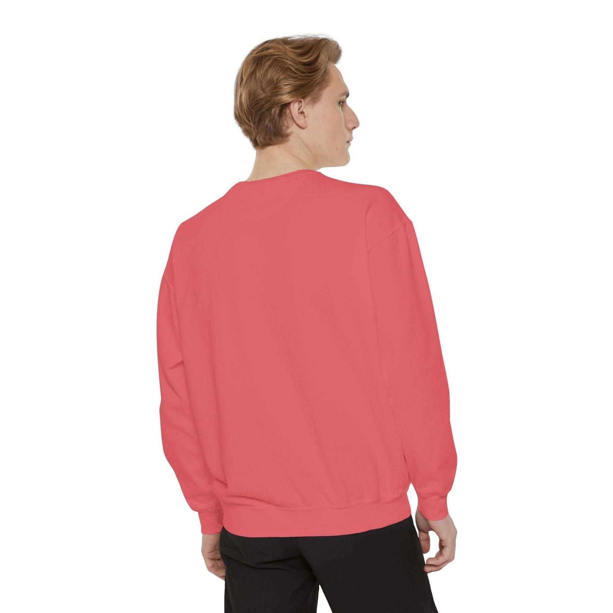 Garment-dyed True Navy sweatshirt with festive Christmas design, perfect for holiday gifting, by Printify