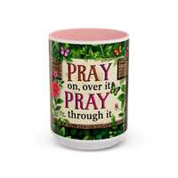 Mug with floral design and motivational quote on a white background