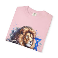 Lion of Judah T-Shirt with bold chest graphic symbolizing Jewish pride and heritage in soft garment-dyed cotton.