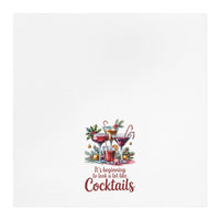 White tea towel with festive cocktail glasses and "It's beginning to look a lot like cocktails" text design