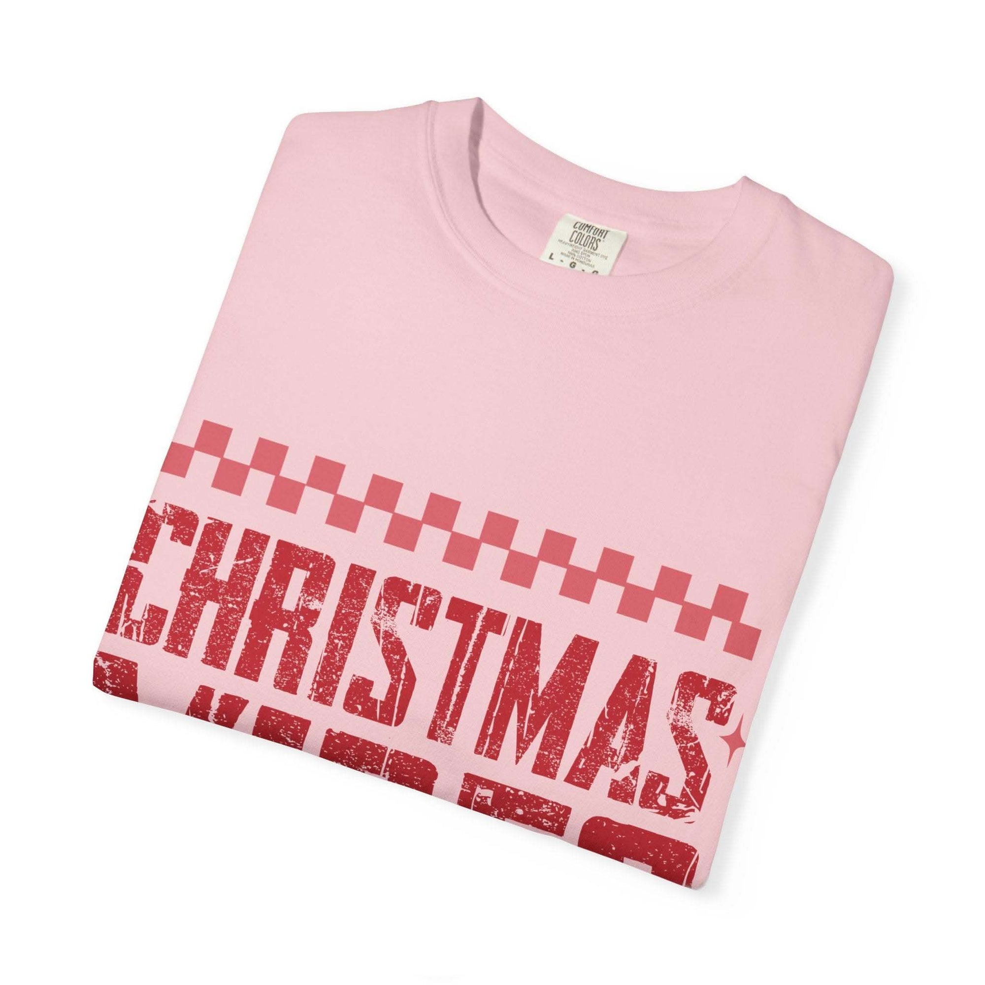 Distressed Christmas Vibes T-Shirt with soft faded holiday graphics and vintage garment-dyed look
