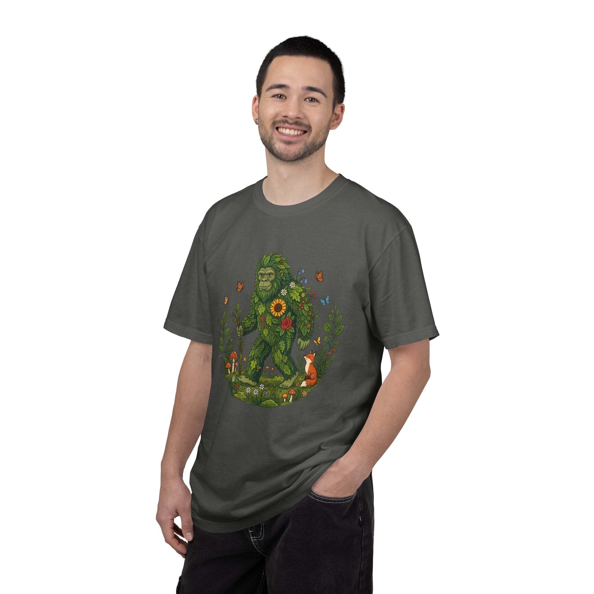 Forest Sasquatch Illustration T-shirt | Floral Woodland Bigfoot Design