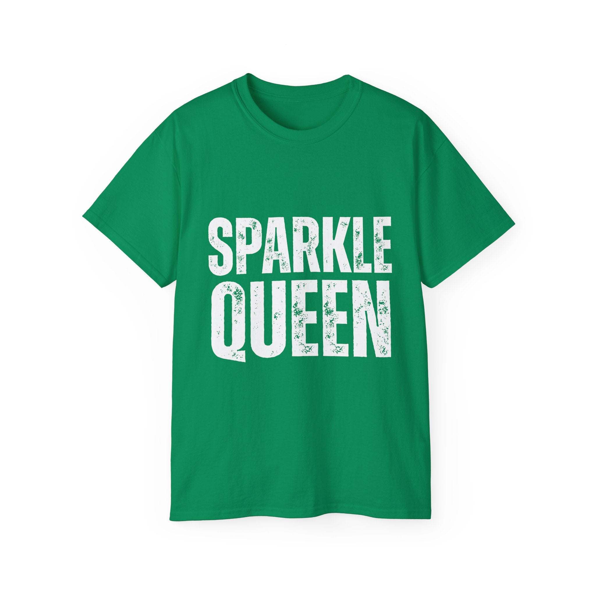 Green distressed Sparkle Queen T-Shirt for fashionistas and celebrations