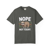 Nope Not Today Sloth t-shirt with relaxed design and cozy muted tones
