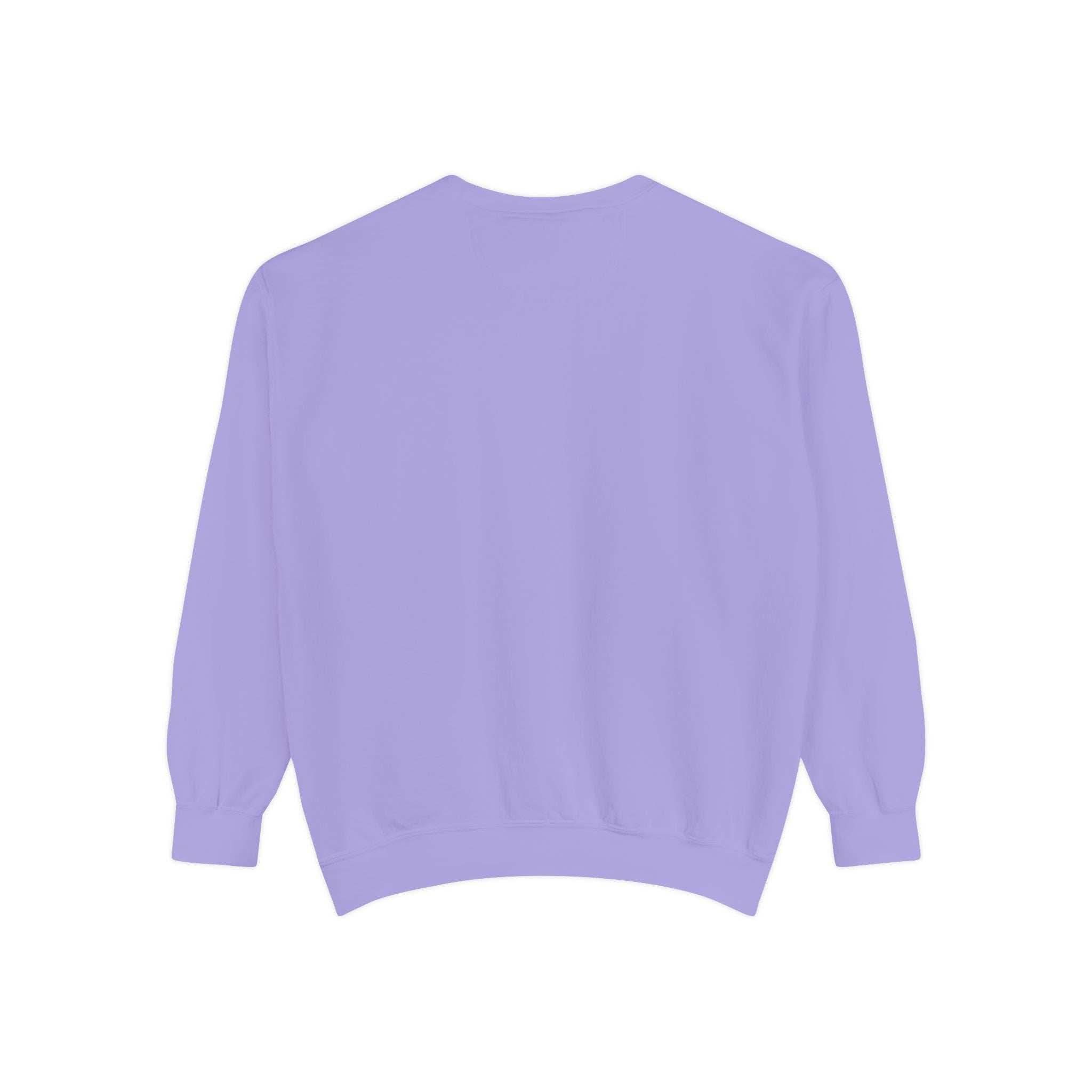 Back view of lavender Vintage Christmas Nutcracker sweatshirt with ribbed cuffs and hem