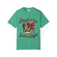 Black unisex t-shirt with 'Sass All Night' print, casual wear from Printify