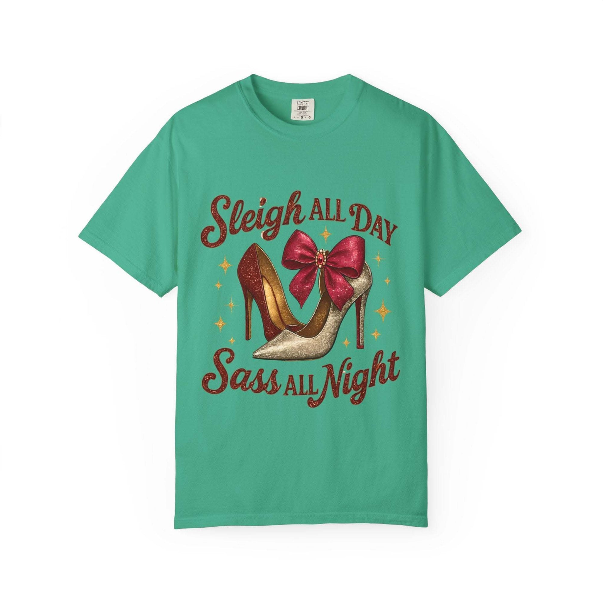 Black unisex t-shirt with 'Sass All Night' print, casual wear from Printify