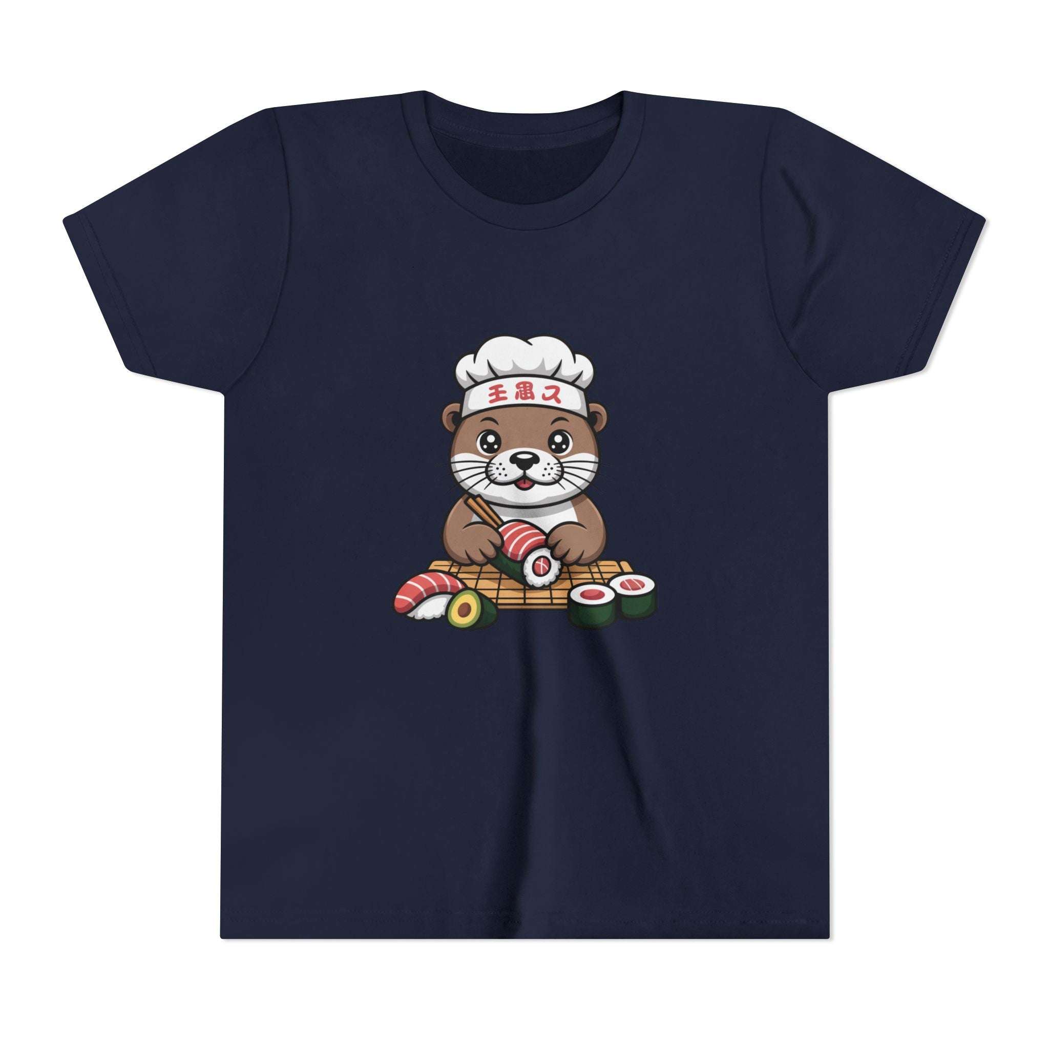 Cute Otter Sushi Chef graphic youth tee with playful otter crafting sushi on soft cotton shirt