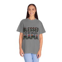 Floral "Blessed To Be Called Mama" T-Shirt with vintage wash and floral lettering celebrating motherhood