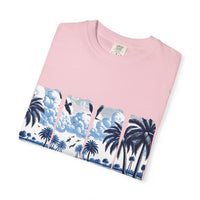Blue Chinoise Brushstroke garment-dyed cotton t-shirt with relaxed fit and artistic coastal design