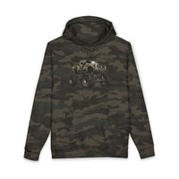 American Flag Monster Truck hoodie with camouflage truck and distressed flag design