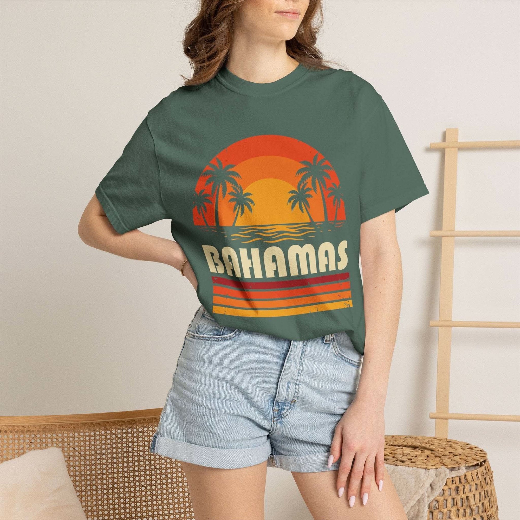 Bahamas Retro Sunset T-shirt | Palm Tree Beach Vacation Tee