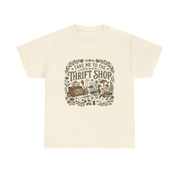Vintage thrift shop t-shirt with botanicals, mushrooms, and flea market treasures design
