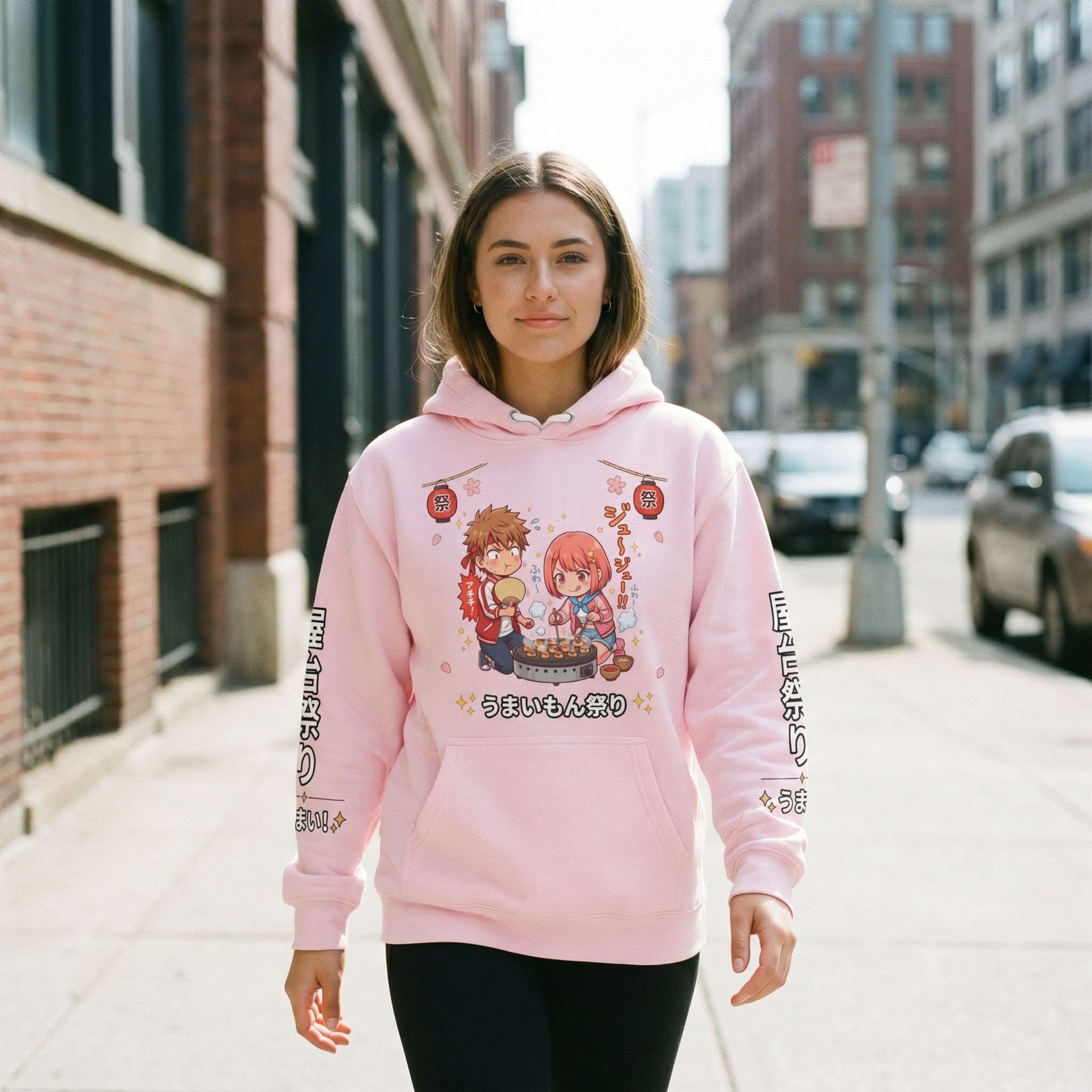 Chibi Food Festival Hoodie All Over Print, Kawaii Anime AOP Pullover, Unisex cotton hoodie