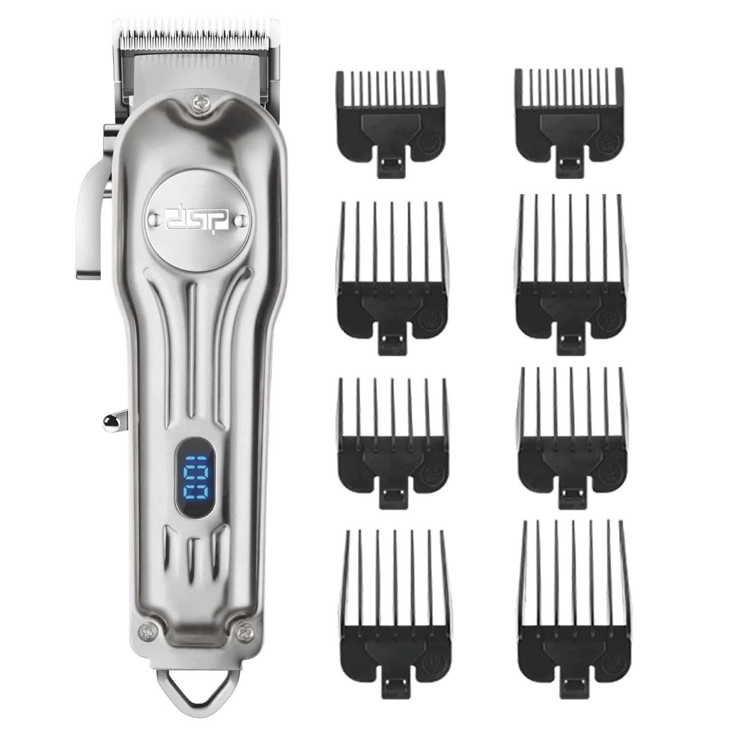 DSP Professional Cordless Barber Clipper with LED display and adjustable combs for precise grooming