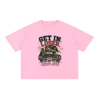 Mineral wash oversized boxy cotton t-shirt with "Get In Loser We're Off To Our Senior Year" graphic for Class of 2027 seniors