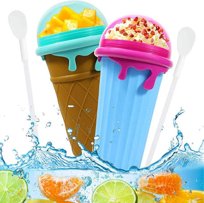 500ml large capacity slushy cup set with silicone lids and spoons for homemade frozen smoothies and ice cream desserts