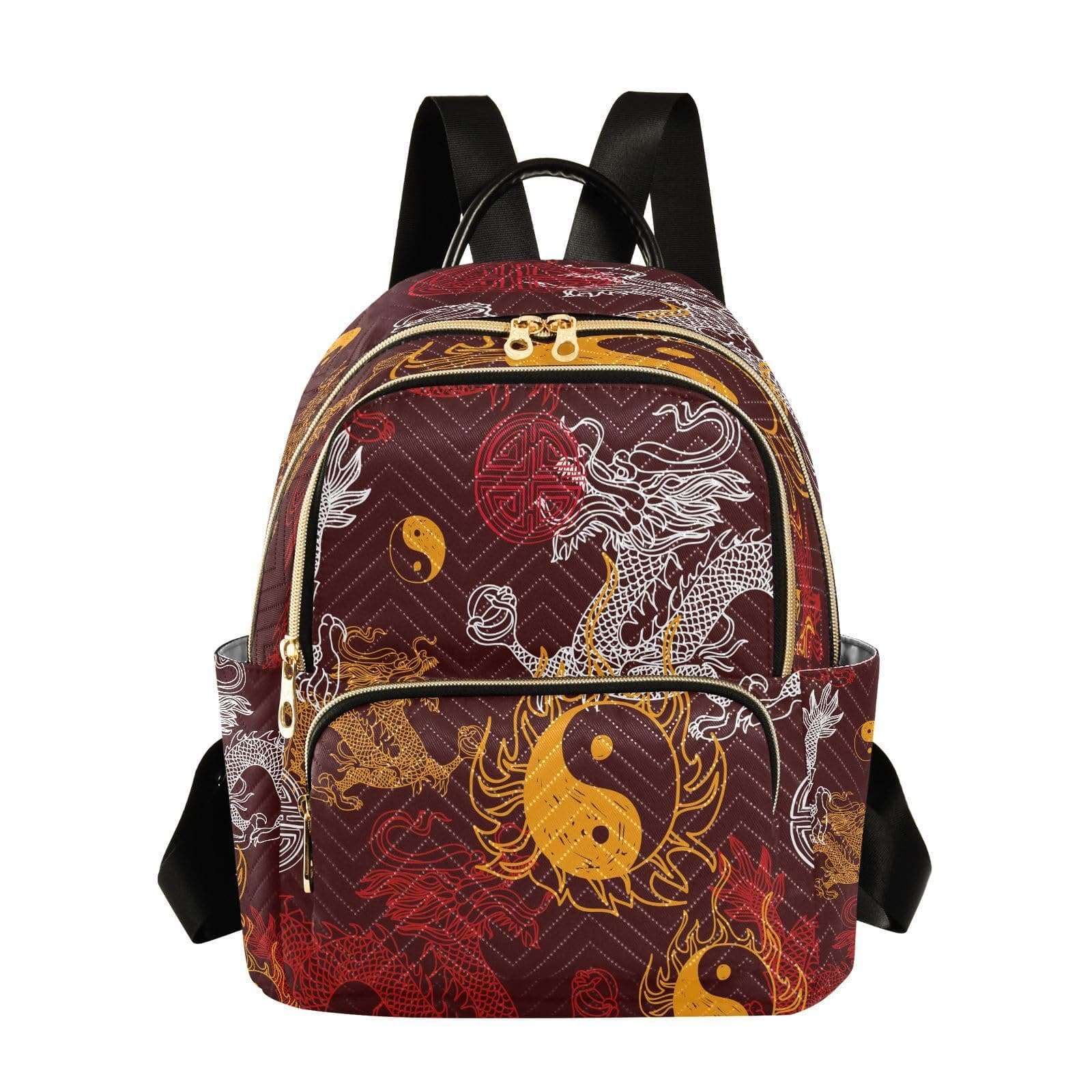 Stylish Yin Yang Dragon backpack with multiple zipper pockets and lightweight design