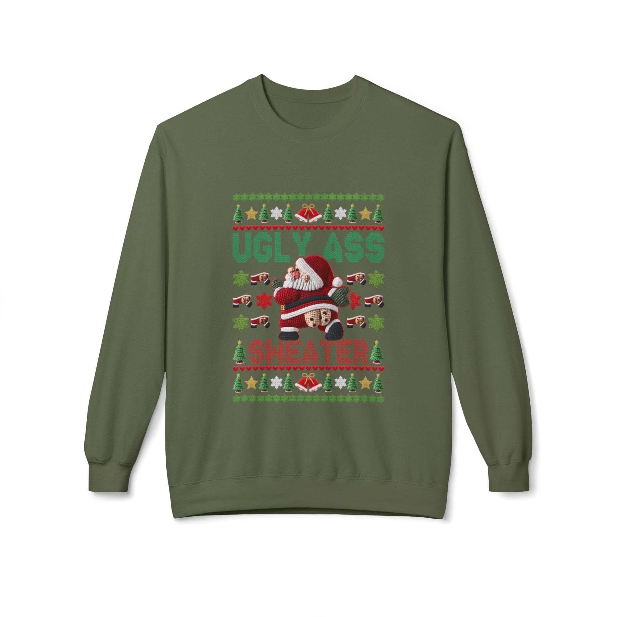 Charcoal Ugly Ass Christmas sweatshirt, festive design, humorous style, available in small size by Printify