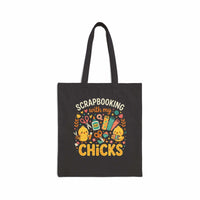 Scrapbooking with My Chicks Tote in cotton canvas featuring playful chick craft design and sturdy handles