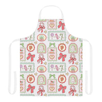 Retro Christmas Frames apron with festive bows and vintage holiday design on polyester fabric