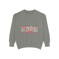 Garment-dyed True Navy sweatshirt with festive Christmas design, perfect for holiday gifting, by Printify