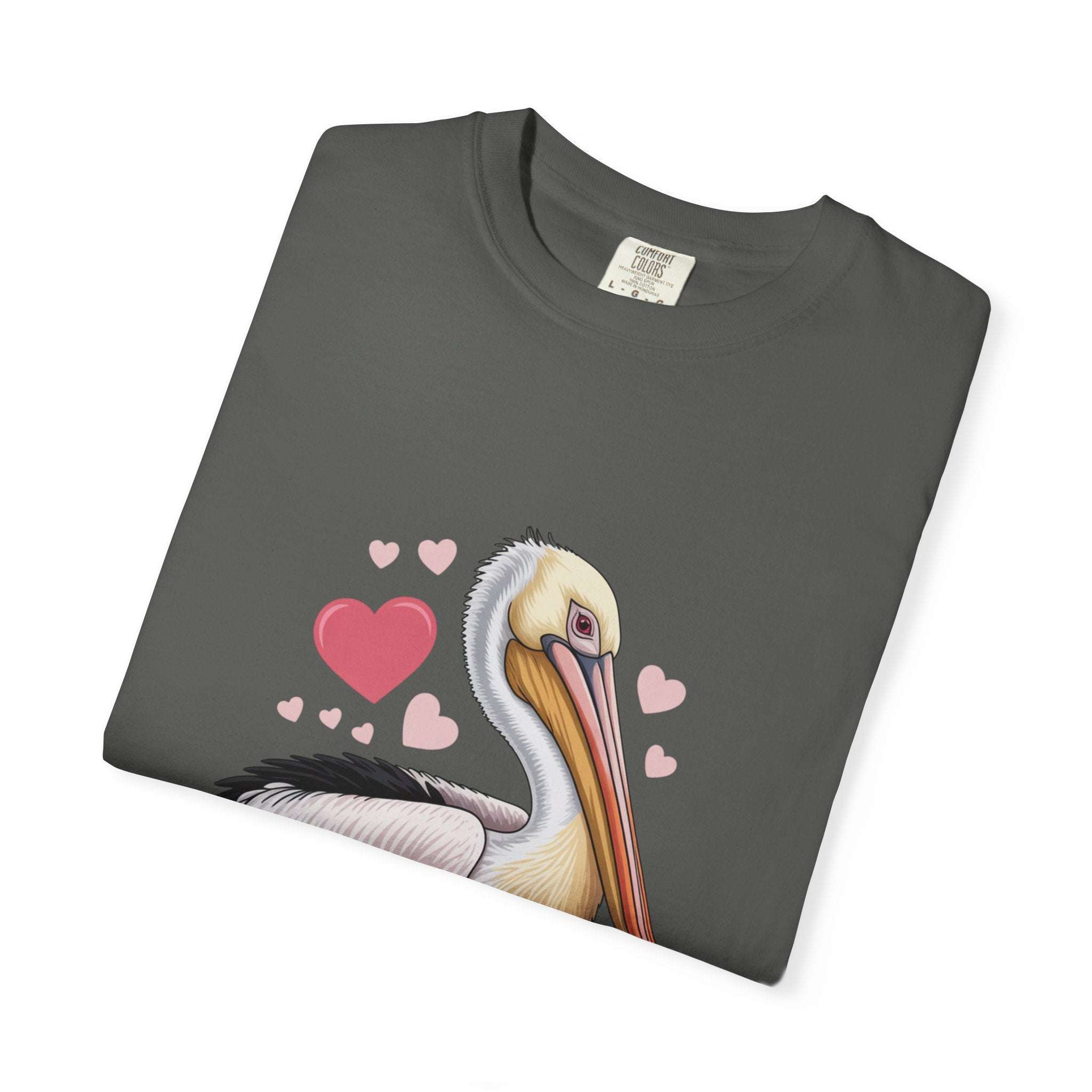 Relaxed Valentine Pelican Hearts T-Shirt with vintage pelican and heart design on garment-dyed fabric