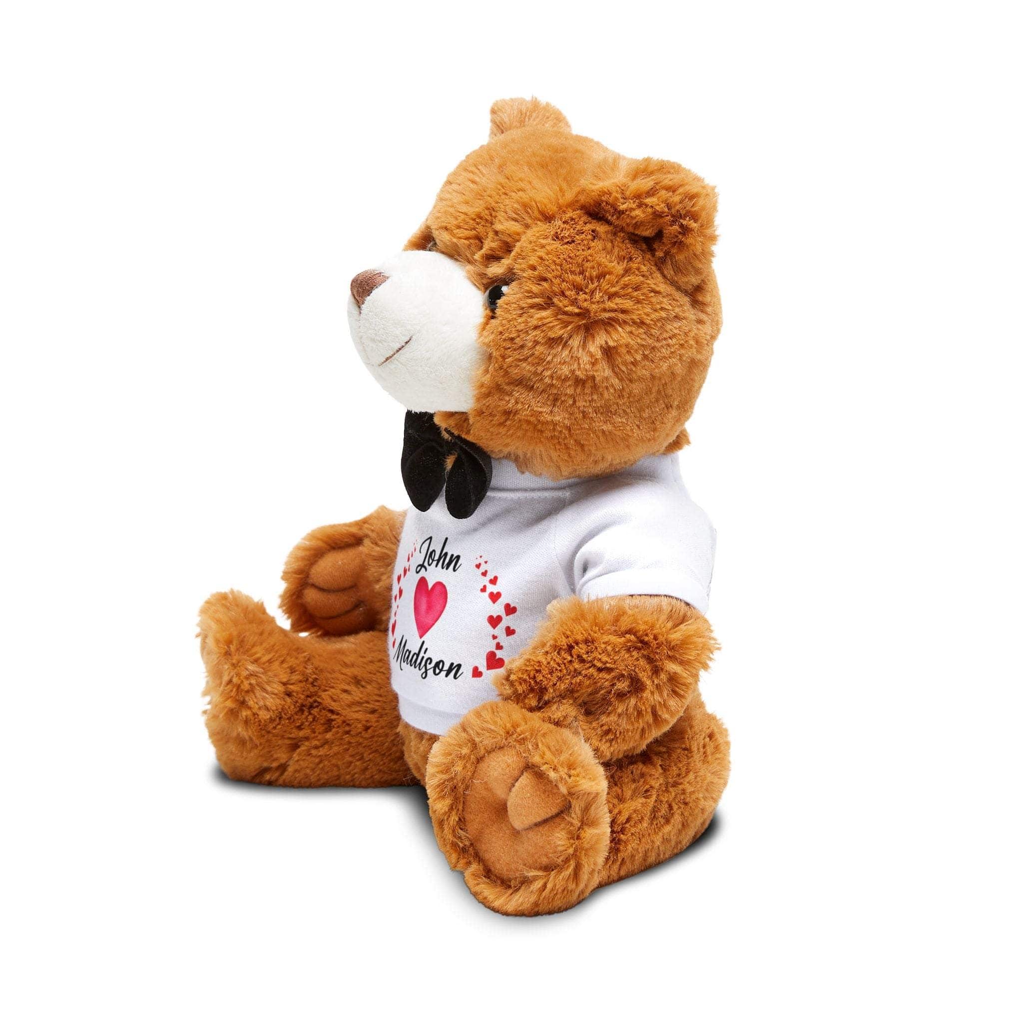 Personalized heart names custom teddy bear with removable t-shirt and black bow tie