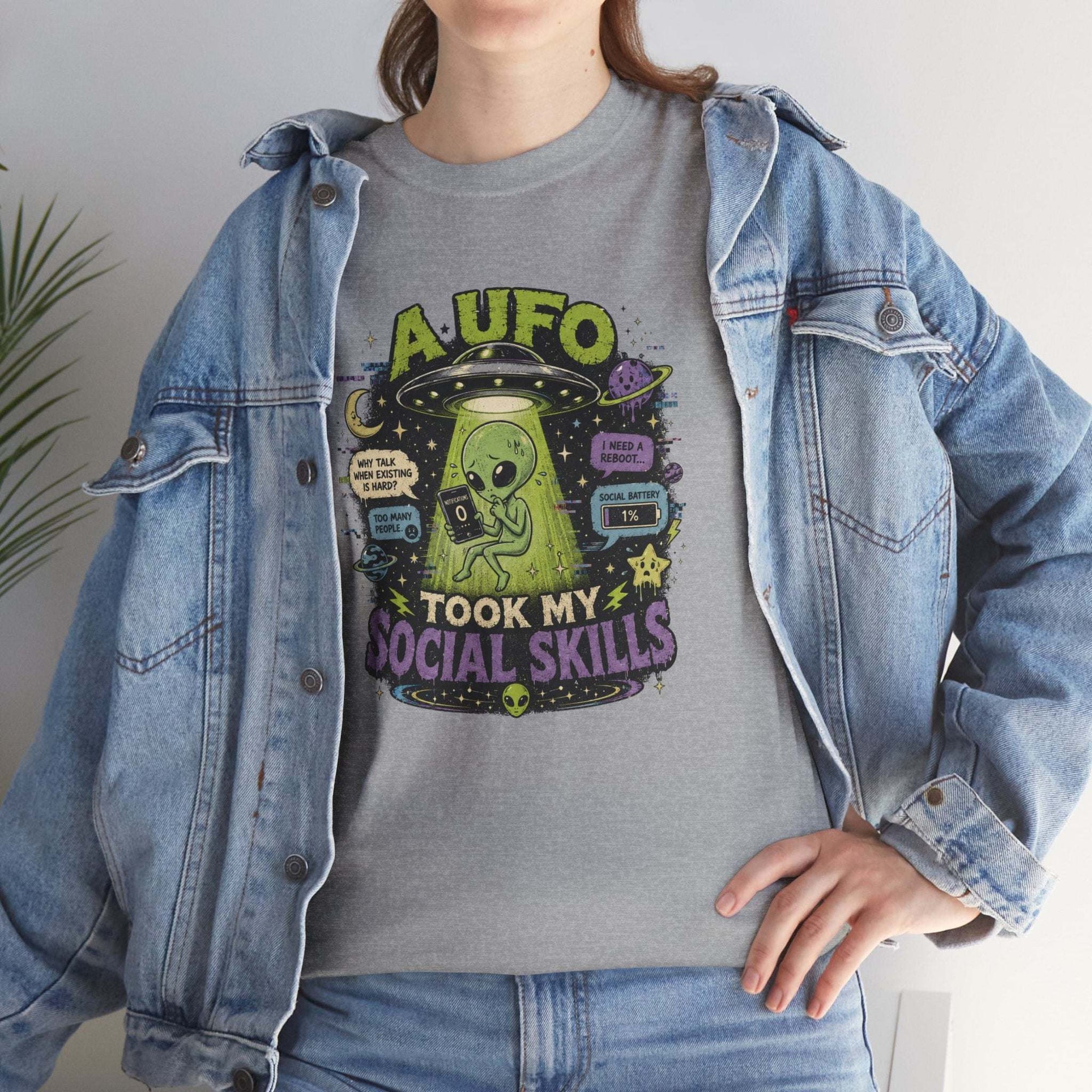 Introvert Alien Abduction T-Shirt | Weirdcore "UFO Took My Social Skills" Graphic Tee | Surreal Sci-Fi Top