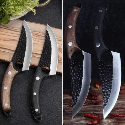 TeninoVentures butcher knife set with black sheath, includes boning and meat cutting knives, professional quality tools.