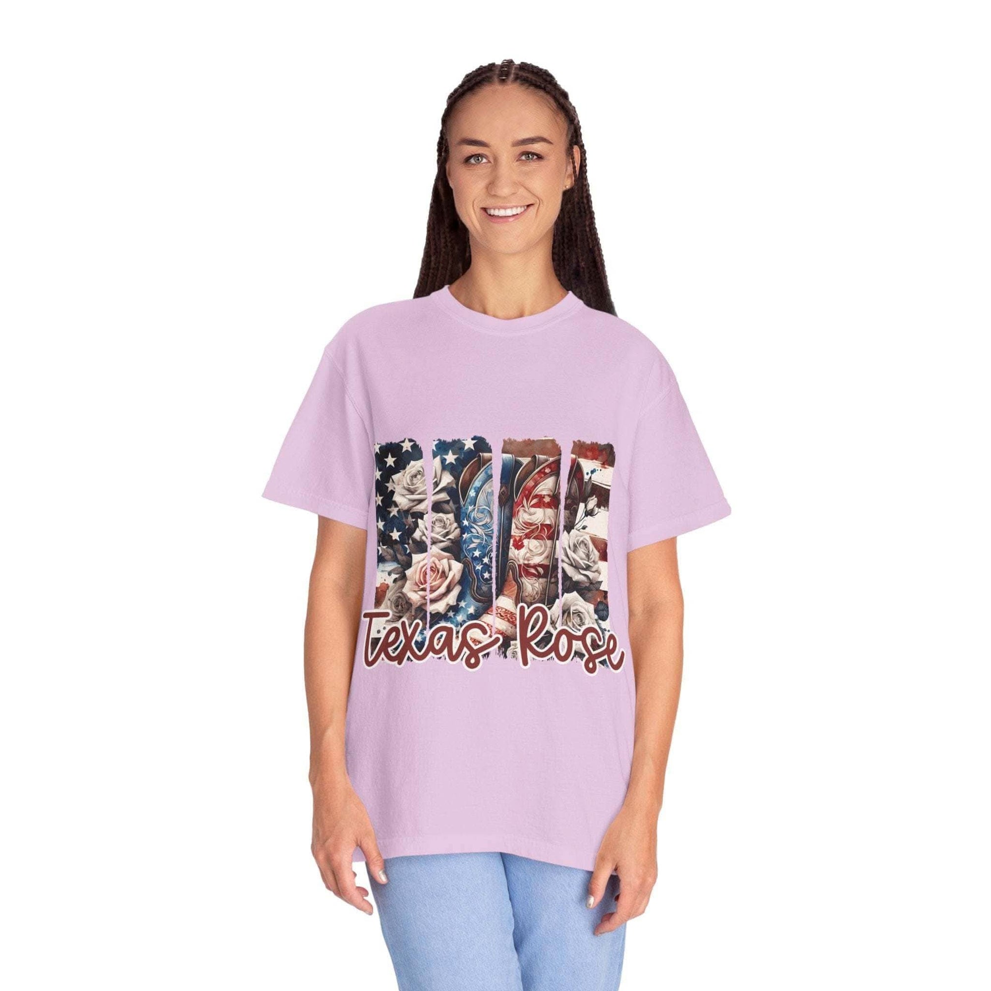 Texas Rose T-Shirt in soft faded cotton with wild rose design and relaxed fit