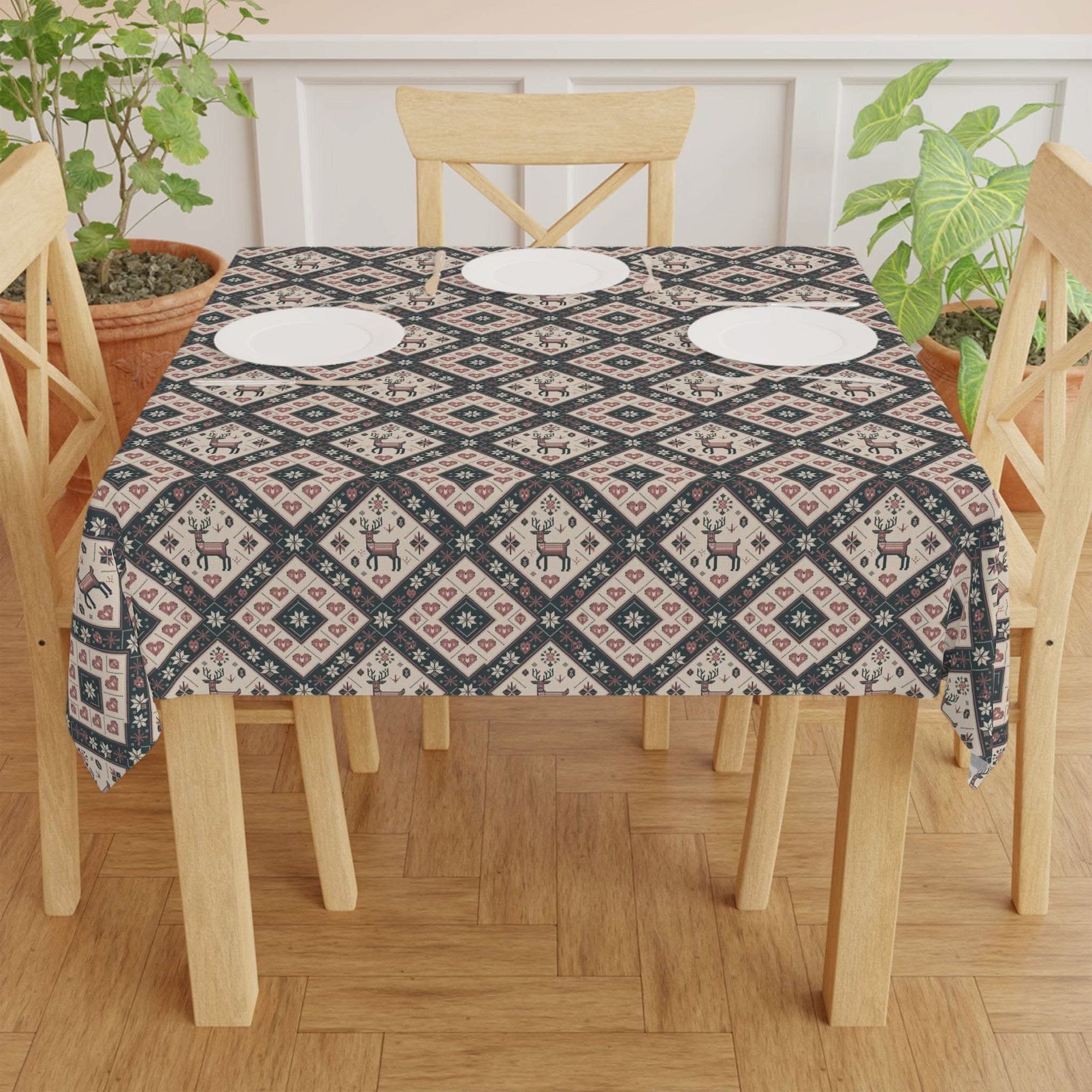 Tablecloth Winter Nordic Scandinavian with authentic winter patterns on a dining table