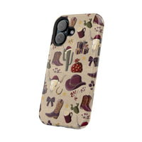 Cowboy Christmas design phone case for iPhone 17 in glossy finish by Printify, featuring festive colors and patterns.