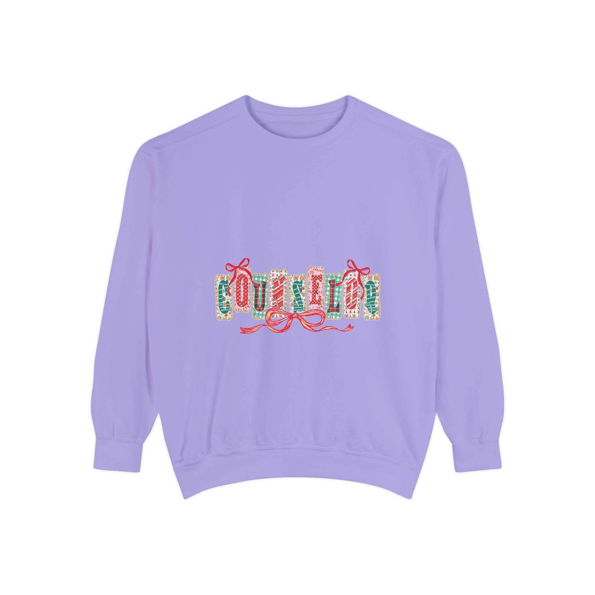 Garment-dyed True Navy sweatshirt with festive Christmas design, perfect for holiday gifting, by Printify