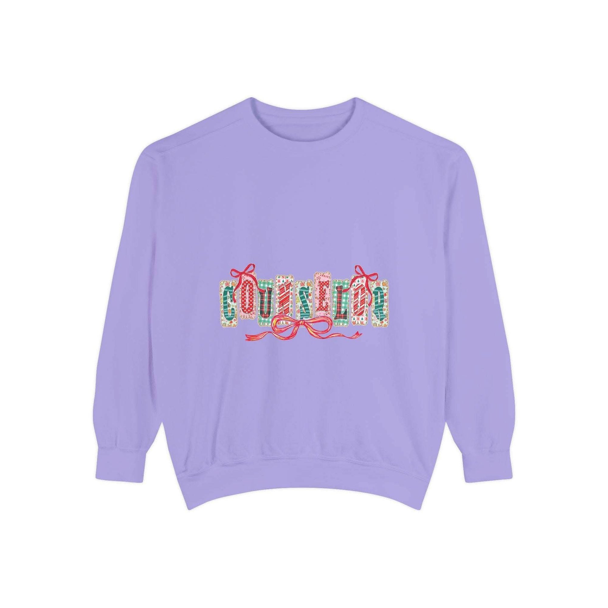 Garment-dyed True Navy sweatshirt with festive Christmas design, perfect for holiday gifting, by Printify